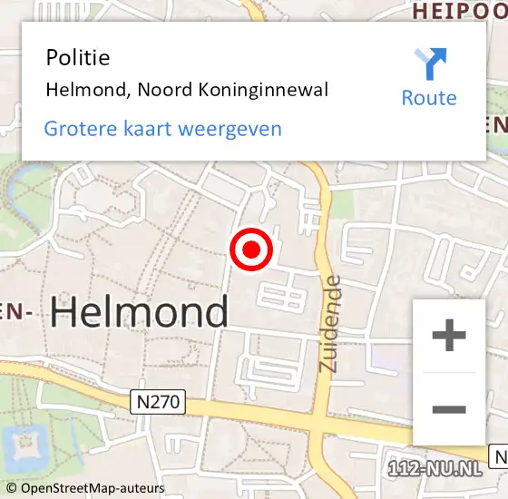 Locatie op kaart van de 112 melding: Politie Helmond, Noord Koninginnewal op 23 februari 2023 19:01