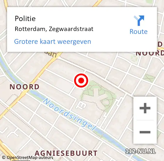 Locatie op kaart van de 112 melding: Politie Rotterdam, Zegwaardstraat op 23 februari 2023 19:02