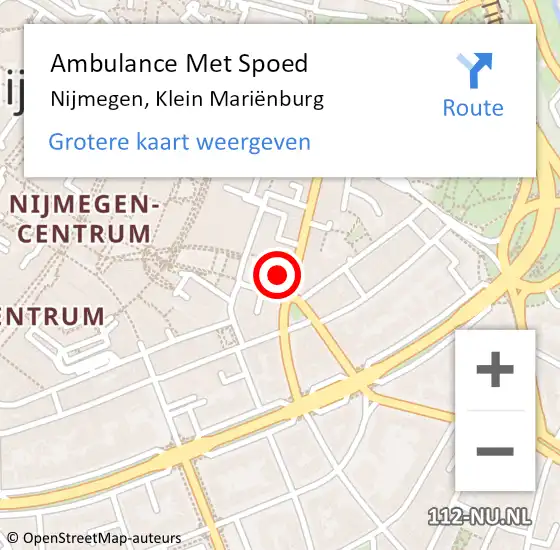 Locatie op kaart van de 112 melding: Ambulance Met Spoed Naar Nijmegen, Klein Mariënburg op 23 februari 2023 19:18