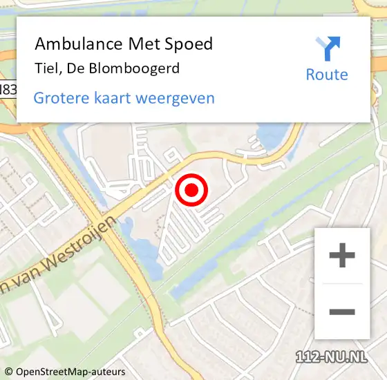 Locatie op kaart van de 112 melding: Ambulance Met Spoed Naar Tiel, De Blomboogerd op 23 februari 2023 19:57