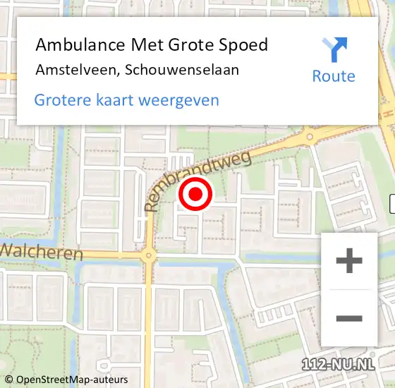 Locatie op kaart van de 112 melding: Ambulance Met Grote Spoed Naar Amstelveen, Schouwenselaan op 23 februari 2023 20:24