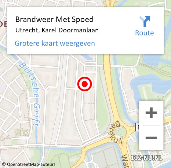 Locatie op kaart van de 112 melding: Brandweer Met Spoed Naar Utrecht, Karel Doormanlaan op 23 februari 2023 20:45