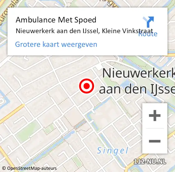 Locatie op kaart van de 112 melding: Ambulance Met Spoed Naar Nieuwerkerk aan den IJssel, Kleine Vinkstraat op 24 februari 2023 02:31