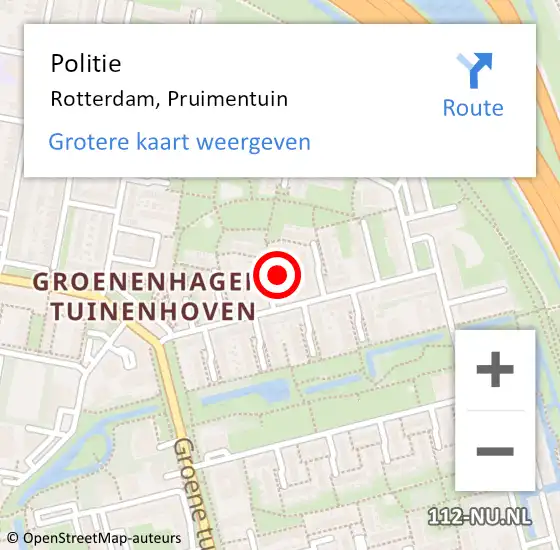 Locatie op kaart van de 112 melding: Politie Rotterdam, Pruimentuin op 24 februari 2023 03:06