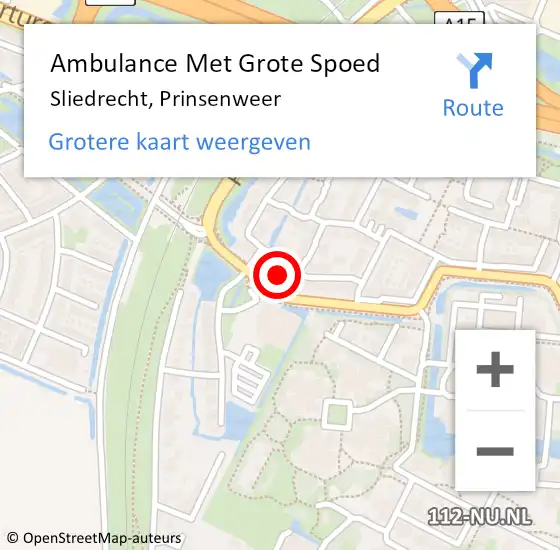 Locatie op kaart van de 112 melding: Ambulance Met Grote Spoed Naar Sliedrecht, Prinsenweer op 24 februari 2023 07:02