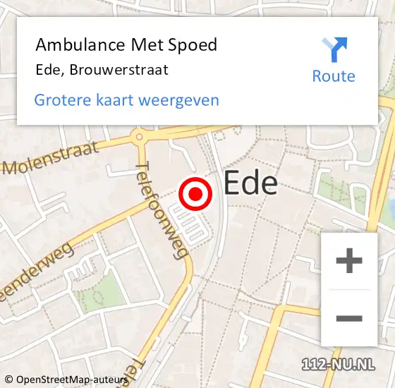 Locatie op kaart van de 112 melding: Ambulance Met Spoed Naar Ede, Brouwerstraat op 24 februari 2023 07:54