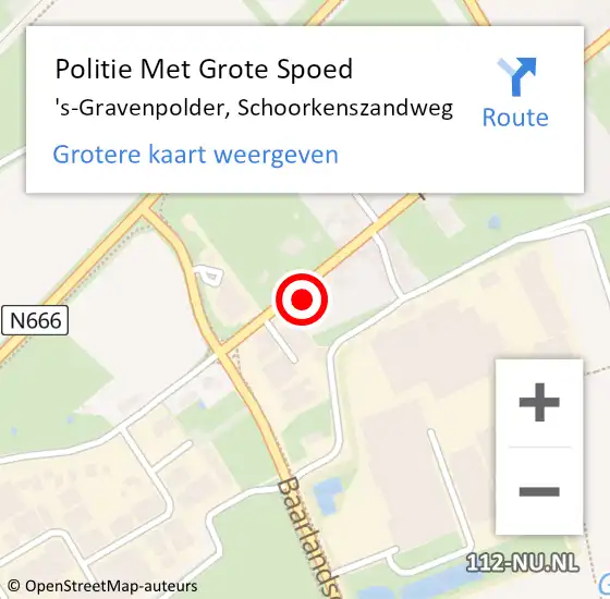 Locatie op kaart van de 112 melding: Politie Met Grote Spoed Naar 's-Gravenpolder, Schoorkenszandweg op 24 februari 2023 11:53