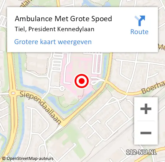 Locatie op kaart van de 112 melding: Ambulance Met Grote Spoed Naar Tiel, President Kennedylaan op 24 februari 2023 12:08