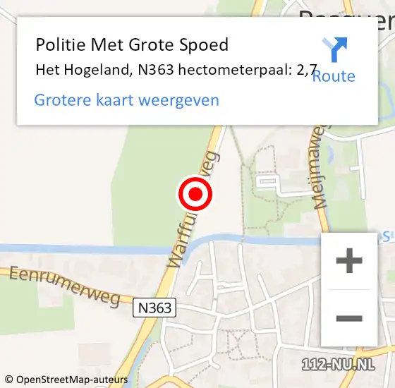 Locatie op kaart van de 112 melding: Politie Met Grote Spoed Naar Het Hogeland, N363 hectometerpaal: 2,7 op 24 februari 2023 12:34