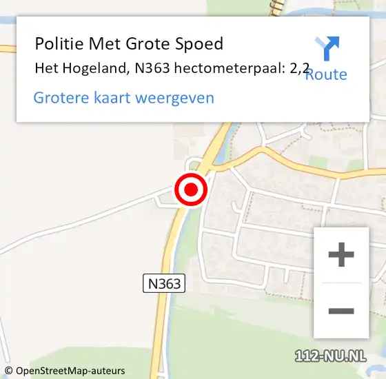 Locatie op kaart van de 112 melding: Politie Met Grote Spoed Naar Het Hogeland, N363 hectometerpaal: 2,2 op 24 februari 2023 12:34