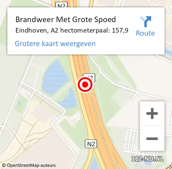 Locatie op kaart van de 112 melding: Brandweer Met Grote Spoed Naar Eindhoven, A2 hectometerpaal: 157,9 op 24 februari 2023 13:47