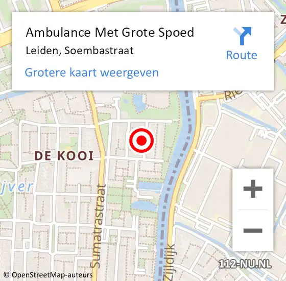Locatie op kaart van de 112 melding: Ambulance Met Grote Spoed Naar Leiden, Soembastraat op 24 februari 2023 14:10