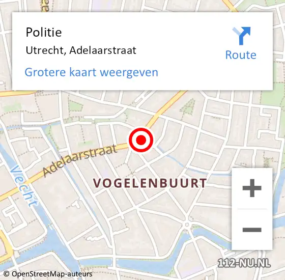 Locatie op kaart van de 112 melding: Politie Utrecht, Adelaarstraat op 24 februari 2023 15:13