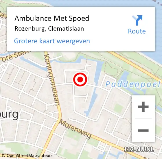 Locatie op kaart van de 112 melding: Ambulance Met Spoed Naar Rozenburg, Clematislaan op 24 februari 2023 15:41