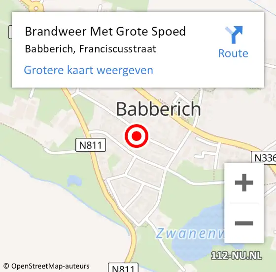 Locatie op kaart van de 112 melding: Brandweer Met Grote Spoed Naar Babberich, Franciscusstraat op 24 februari 2023 17:33