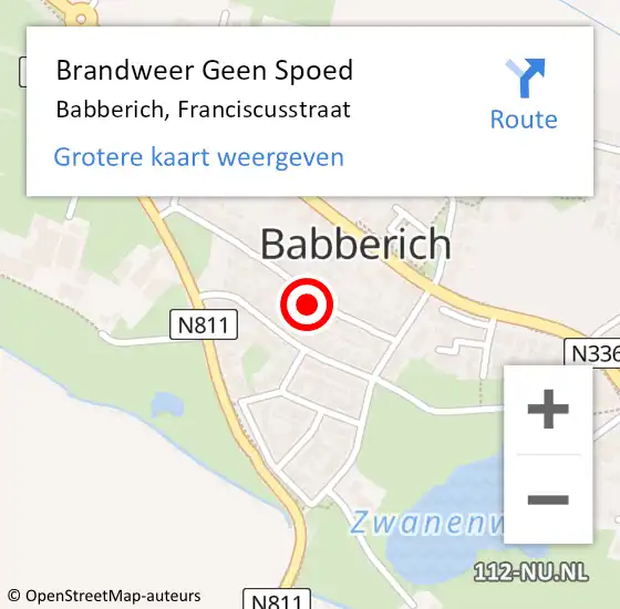Locatie op kaart van de 112 melding: Brandweer Geen Spoed Naar Babberich, Franciscusstraat op 24 februari 2023 17:59