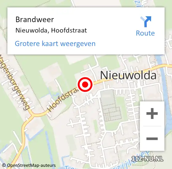 Locatie op kaart van de 112 melding: Brandweer Nieuwolda, Hoofdstraat op 24 februari 2023 18:22