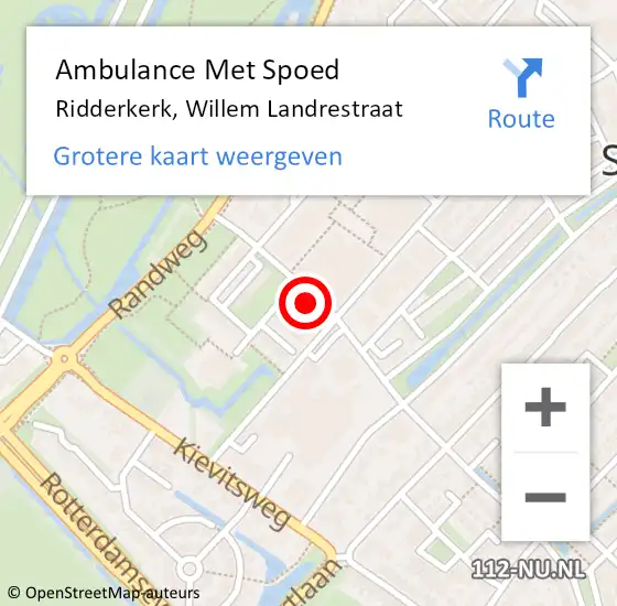 Locatie op kaart van de 112 melding: Ambulance Met Spoed Naar Ridderkerk, Willem Landrestraat op 24 februari 2023 19:46