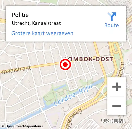 Locatie op kaart van de 112 melding: Politie Utrecht, Kanaalstraat op 24 februari 2023 20:04