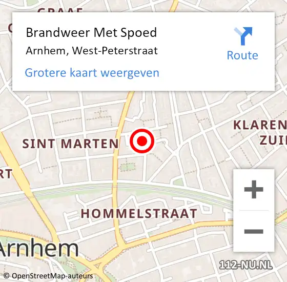 Locatie op kaart van de 112 melding: Brandweer Met Spoed Naar Arnhem, West-Peterstraat op 24 februari 2023 21:41