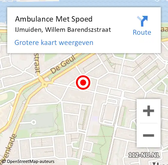 Locatie op kaart van de 112 melding: Ambulance Met Spoed Naar IJmuiden, Willem Barendszstraat op 25 februari 2023 08:22