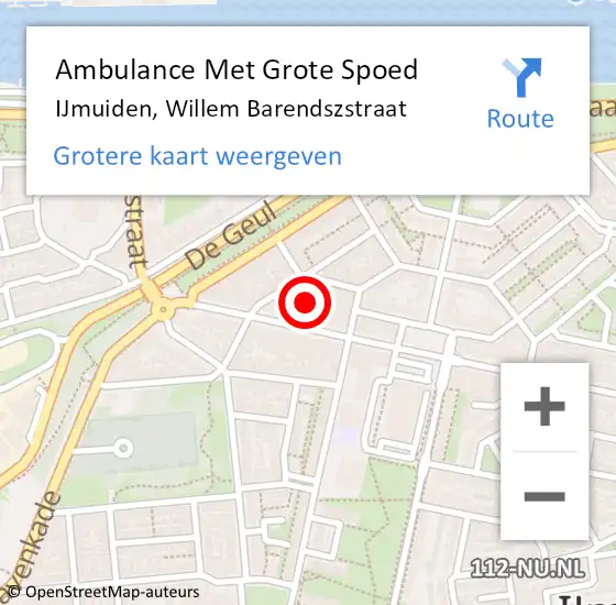 Locatie op kaart van de 112 melding: Ambulance Met Grote Spoed Naar IJmuiden, Willem Barendszstraat op 25 februari 2023 08:29