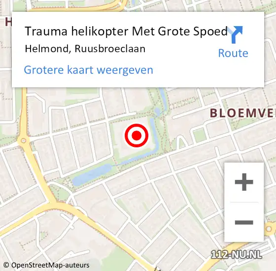 Locatie op kaart van de 112 melding: Trauma helikopter Met Grote Spoed Naar Helmond, Ruusbroeclaan op 25 februari 2023 08:53