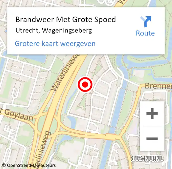 Locatie op kaart van de 112 melding: Brandweer Met Grote Spoed Naar Utrecht, Wageningseberg op 25 februari 2023 09:05