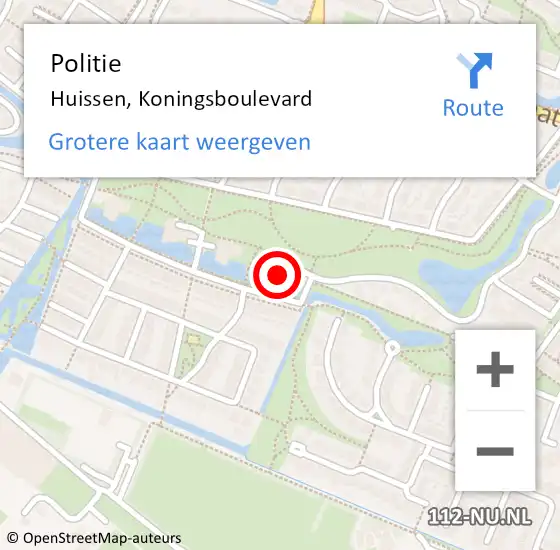 Locatie op kaart van de 112 melding: Politie Huissen, Koningsboulevard op 25 februari 2023 10:22