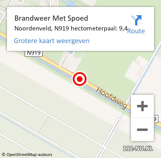 Locatie op kaart van de 112 melding: Brandweer Met Spoed Naar Noordenveld, N919 hectometerpaal: 9,4 op 25 februari 2023 12:10