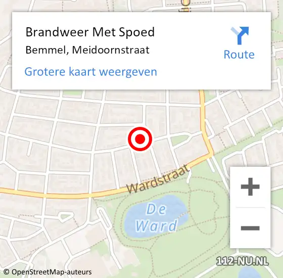 Locatie op kaart van de 112 melding: Brandweer Met Spoed Naar Bemmel, Meidoornstraat op 25 februari 2023 12:20