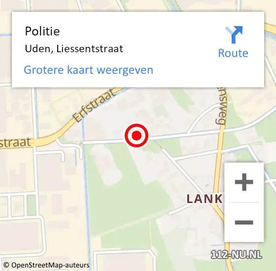 Locatie op kaart van de 112 melding: Politie Uden, Liessentstraat op 25 februari 2023 13:57