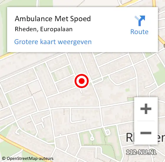 Locatie op kaart van de 112 melding: Ambulance Met Spoed Naar Rheden, Europalaan op 25 februari 2023 16:51