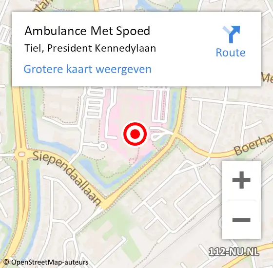 Locatie op kaart van de 112 melding: Ambulance Met Spoed Naar Tiel, President Kennedylaan op 25 februari 2023 16:54