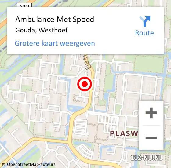Locatie op kaart van de 112 melding: Ambulance Met Spoed Naar Gouda, Westhoef op 25 februari 2023 20:28