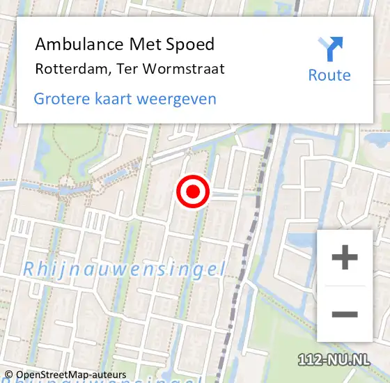 Locatie op kaart van de 112 melding: Ambulance Met Spoed Naar Rotterdam, Ter Wormstraat op 25 februari 2023 22:28