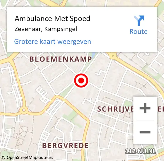 Locatie op kaart van de 112 melding: Ambulance Met Spoed Naar Zevenaar, Kampsingel op 26 februari 2023 02:17