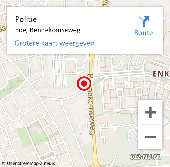 Locatie op kaart van de 112 melding: Politie Ede, Bennekomseweg op 26 februari 2023 08:55