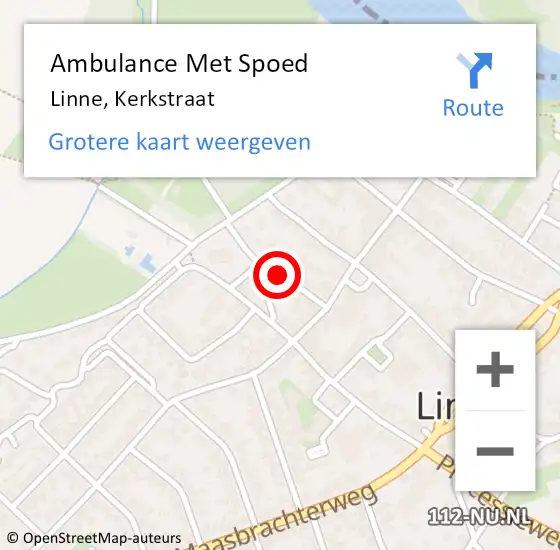 Locatie op kaart van de 112 melding: Ambulance Met Spoed Naar Linne, Kerkstraat op 26 februari 2023 09:05