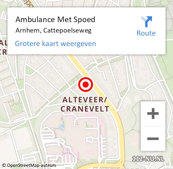 Locatie op kaart van de 112 melding: Ambulance Met Spoed Naar Arnhem, Cattepoelseweg op 26 februari 2023 11:16