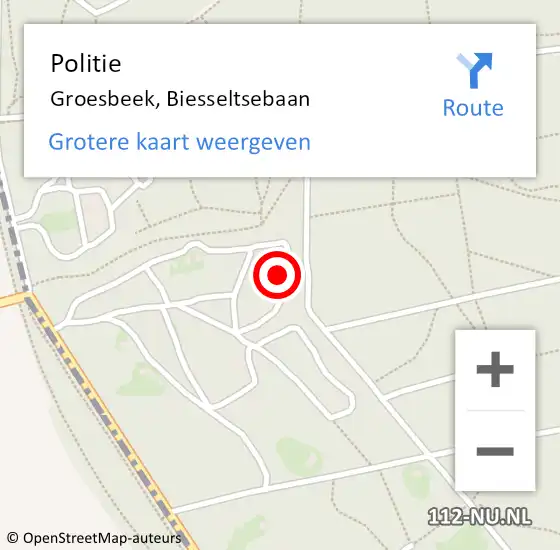 Locatie op kaart van de 112 melding: Politie Groesbeek, Biesseltsebaan op 26 februari 2023 12:35