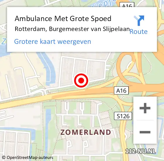 Locatie op kaart van de 112 melding: Ambulance Met Grote Spoed Naar Rotterdam, Burgemeester van Slijpelaan op 26 februari 2023 15:08