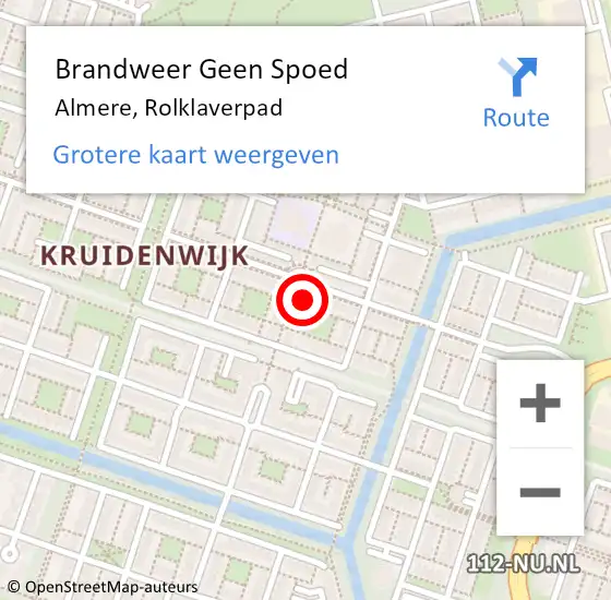Locatie op kaart van de 112 melding: Brandweer Geen Spoed Naar Almere, Rolklaverpad op 26 februari 2023 16:48