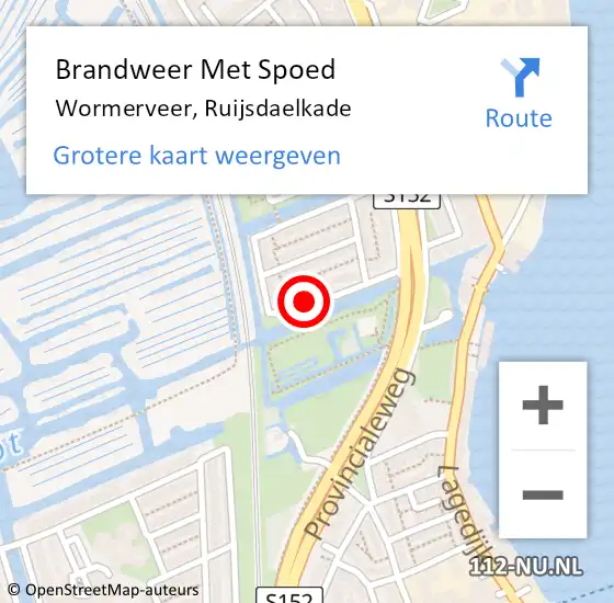 Locatie op kaart van de 112 melding: Brandweer Met Spoed Naar Wormerveer, Ruijsdaelkade op 26 februari 2023 17:42