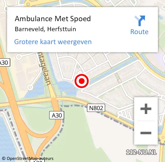 Locatie op kaart van de 112 melding: Ambulance Met Spoed Naar Barneveld, Herfsttuin op 26 februari 2023 18:14