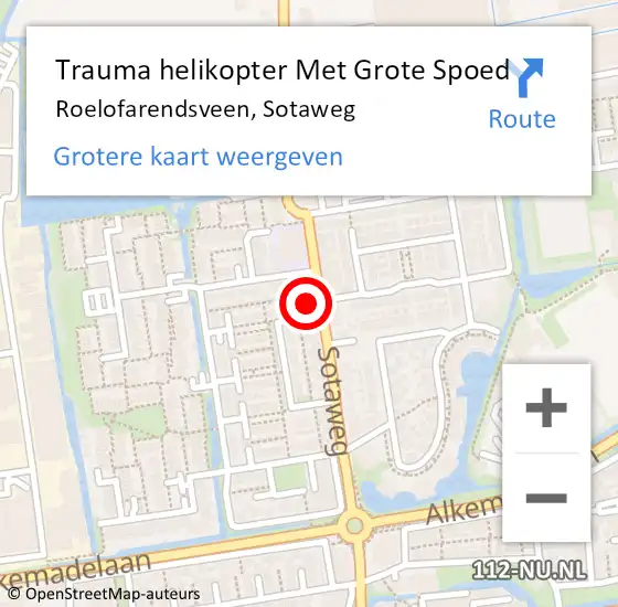Locatie op kaart van de 112 melding: Trauma helikopter Met Grote Spoed Naar Roelofarendsveen, Sotaweg op 26 februari 2023 18:53