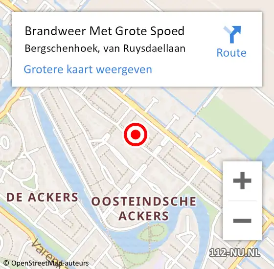 Locatie op kaart van de 112 melding: Brandweer Met Grote Spoed Naar Bergschenhoek, van Ruysdaellaan op 26 februari 2023 18:55