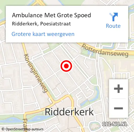 Locatie op kaart van de 112 melding: Ambulance Met Grote Spoed Naar Ridderkerk, Poesiatstraat op 26 februari 2023 19:08