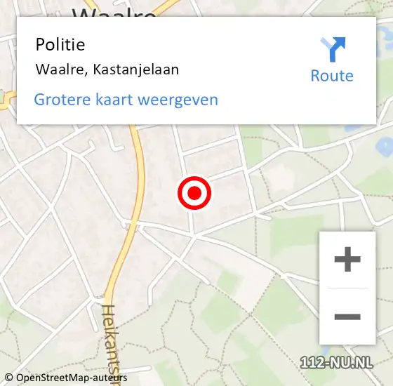 Locatie op kaart van de 112 melding: Politie Waalre, Kastanjelaan op 26 februari 2023 21:38
