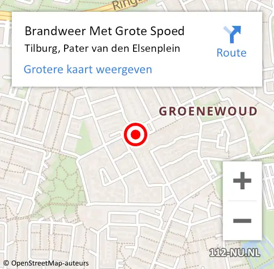 Locatie op kaart van de 112 melding: Brandweer Met Grote Spoed Naar Tilburg, Pater van den Elsenplein op 26 februari 2023 22:00